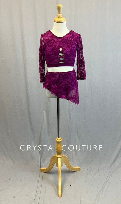 Custom Magenta Lace Two Piece with Asymmetrical Mini Skirt