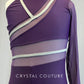 Custom Plum Asymmetrical Biketard with Mesh Cutouts and Grey Strapping