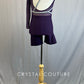 Custom Plum Asymmetrical Biketard with Mesh Cutouts and Grey Strapping