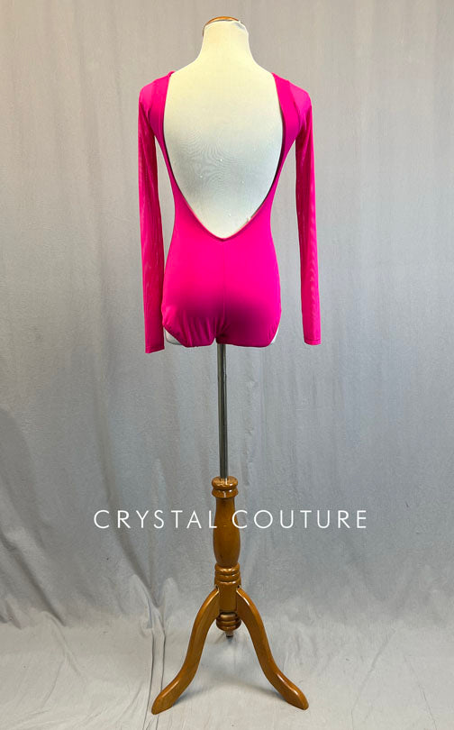 Custom Hot Pink Leotard with Long Mesh Sleeves – Crystal Couture