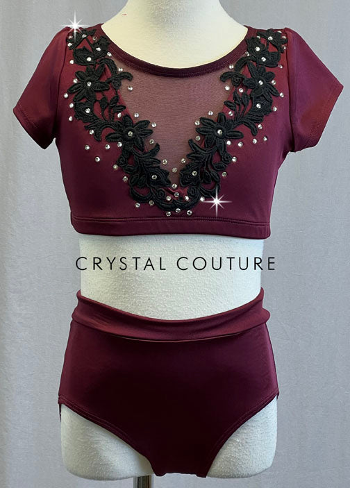 Burgundy Top and Trunks with Black Appliques - Rhinestones