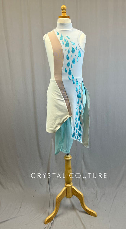 Custom Grey, Cream, & Turquoise Dress with Mesh Leggings