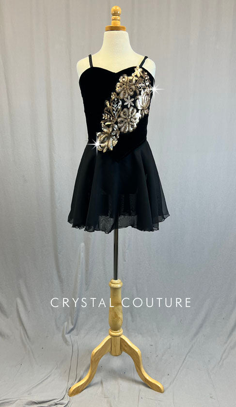 Custom Black Velvet Corset Dress with Gold Appliques
