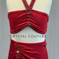 Custom Red Halter Top Two Piece with Wrap Skirt - Rhinestones