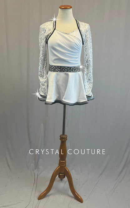 White Dress with Circle Skirt and Zsa Zsa Sleeves - Rhinestones