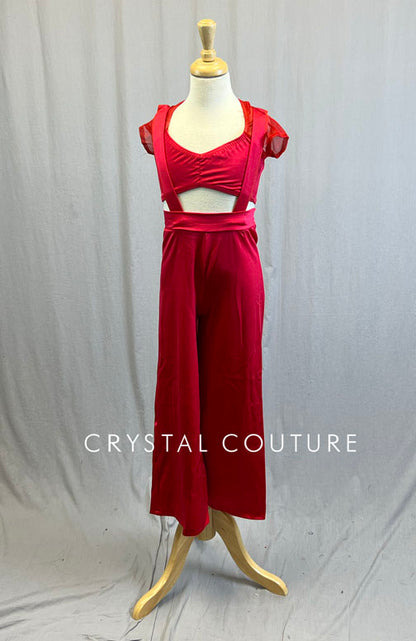 Red Mesh Sleeve Top with Wide Leg Jumper