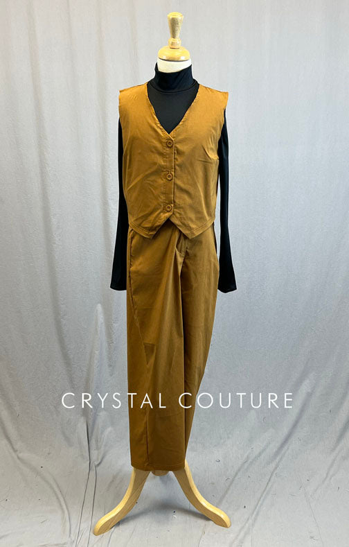 Tan Vest and Pants with Black Mock Neck