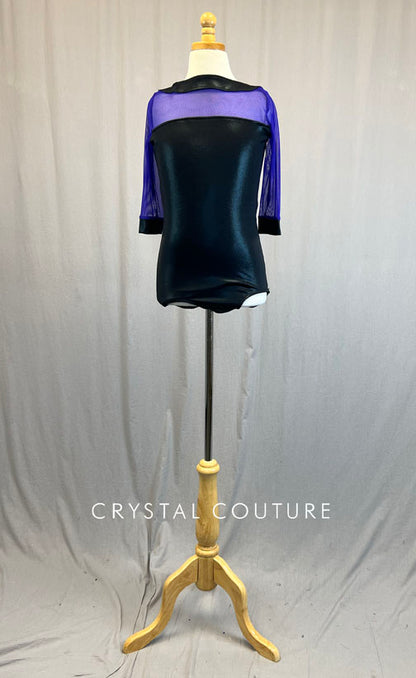 Black Metallic Leotard with Purple Mesh Sleeves