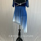Dark Blue Velvet Leotard with Off Shoulder Sleeves and Ombre Skirt - Rhinestones
