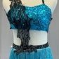Bright Blue Top and Fringe Skirt with Black Lace - Rhinestones