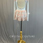 White Long Sleeve Leotard with Light Pink Flowers and Back Skirt - Rhinestones
