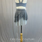Grey Two Piece with Mesh Cutouts and Layered Skirt - Rhinestones