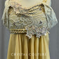 Champagne Dress with Ivory Lace Top and Off Shoulder Sleeves - Rhinestones