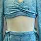 Light Blue Long-Sleeved Lace Crop Top & Piecey Skirt