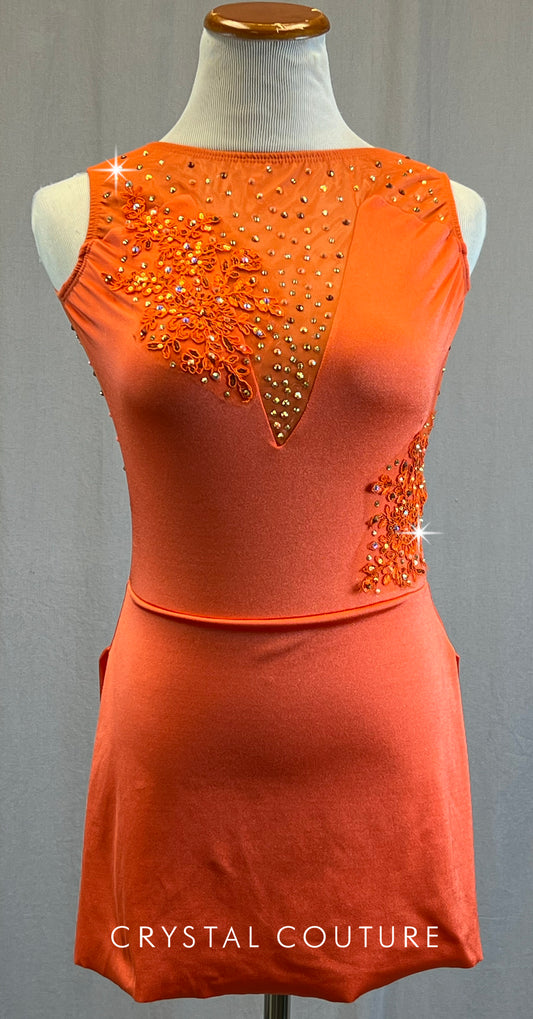 Orange High Neck Lyrical Dress with Deep V Back