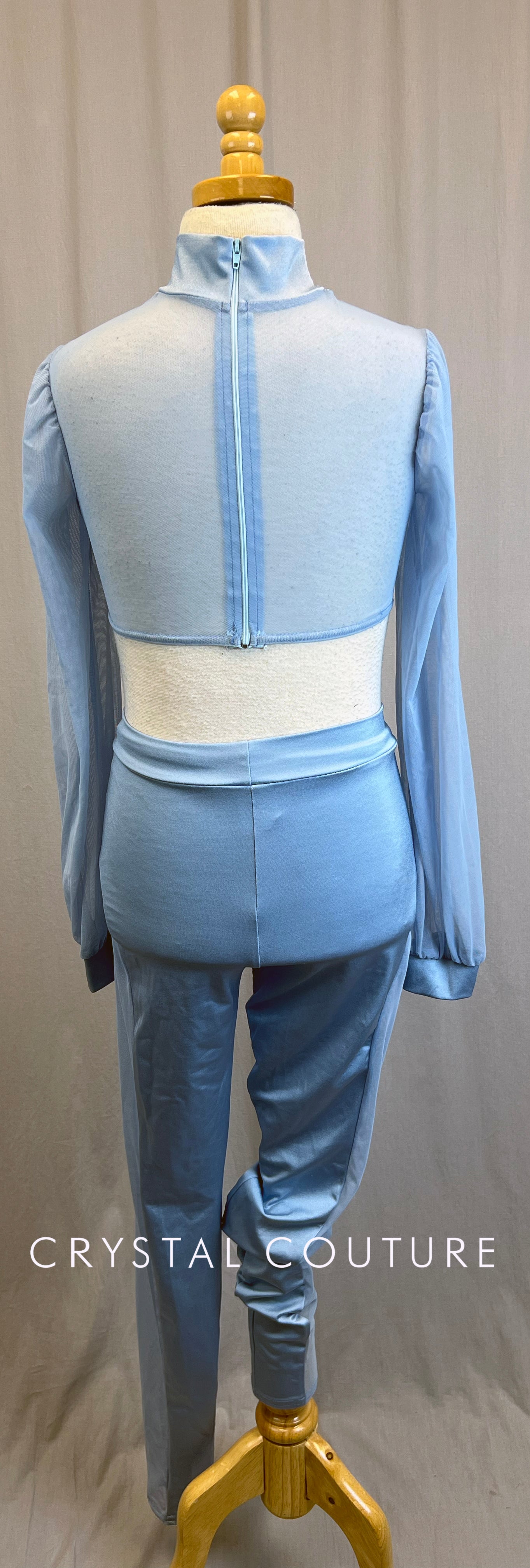 Pewter Blue Lycra and Mesh Long Sleeve and Pant Two-Piece Set