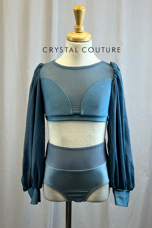 Steel Blue Flowy Mesh Long Sleeve Set