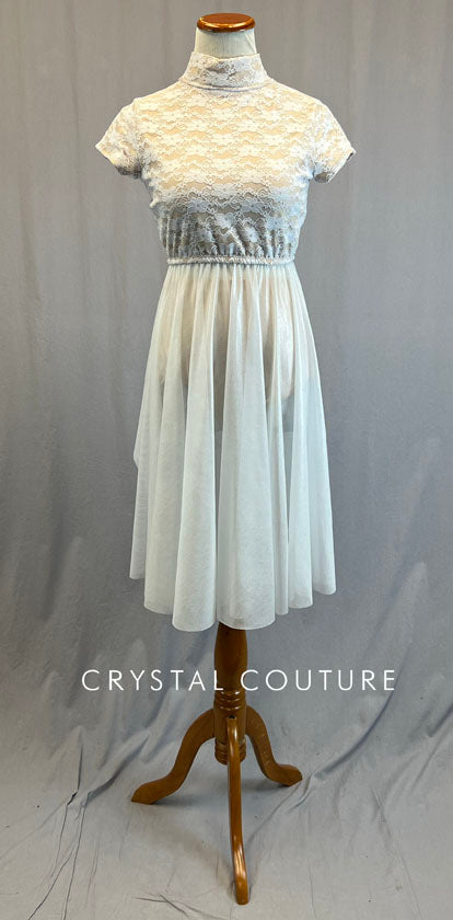 Ignite Custom White and Tan Lace Overlay Top with Empire Skirt