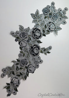 Black/Silver/Nude Floral Lace Embroidered Applique