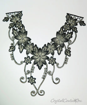 Black/Ivory Floral Lace Embroidered Applique