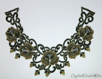 Black/Bronze/Dorado Floral Lace Embroidered Applique