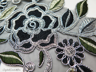 Black/Silver Floral Lace Embroidered Applique