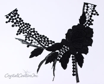 Black Pleather Floral Embroidered Applique