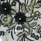 Black & Lt Gold Metallic 3D Floral Embroidered Applique
