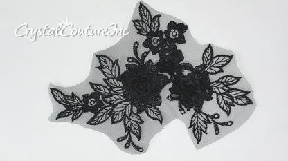 3D Black Small Floral Embroidered Applique