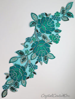 Teal Blue Floral Lace Embroidered Applique