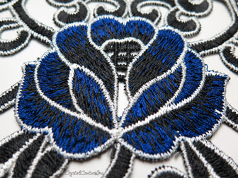 Royal Blue/Black/White Floral Lace Embroidered Applique