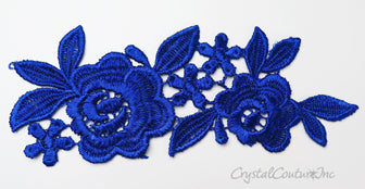 Blue Floral Lace Embroidered Applique
