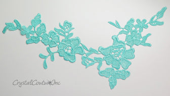 Light Teal Blue Floral Lace Embroidered Applique