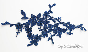 Navy Blue Floral Lace Embroidered Applique