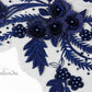 Navy Blue 3D Floral Embroidered/Pearl Applique