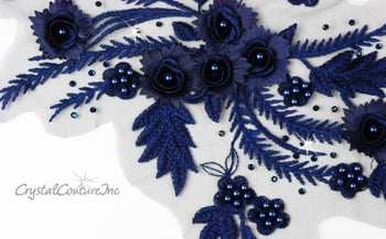 Embroidered Flower Applique with Glitter and Rhinestones, LAP-43 – Hai Trim  & Feathers
