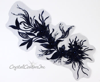 Navy Blue Floral/Vine 3D Embroidered Applique