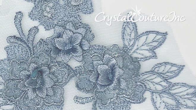 3D Lt Blue Small Floral Embroidered Applique