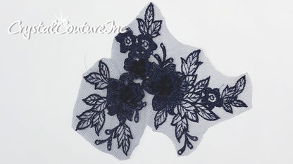 3D Navy Small Floral Embroidered Applique