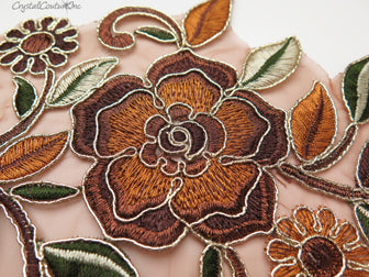 Bronze/Copper/Tan Floral Lace Embroidered Applique