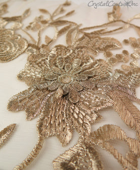 Gold/Nude Floral Lace Embroidered Applique
