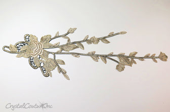 Gold/Black Long Floral Lace Embroidered Applique