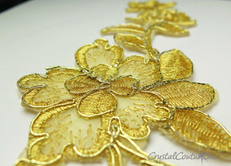 Gold/Metallic Gold Floral Embroidered Applique