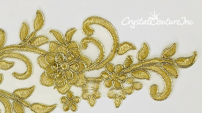Gold Embroidered 3D Floral Applique