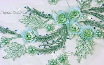 Seafoam Green 3D Floral Embroidered/Pearl Applique