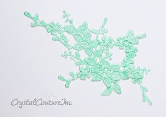 Seafoam Green Floral Lace Embroidered Applique