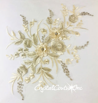 Ivory/Champagne 3D Floral Embroidered Applique