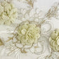 3D Ivory with Metallic Gold Floral Embroidered Applique with White Beads