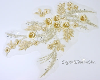 Ivory/White 3D Floral Embroidered/Pearl Applique