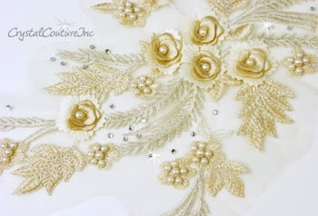 Ivory/White 3D Floral Embroidered/Pearl Applique